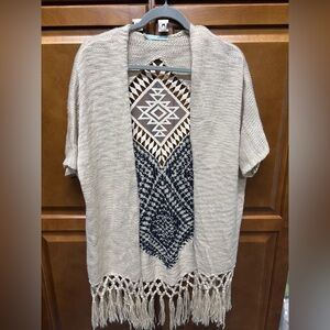 Maurices Beige and Navy Patterned Cardigan